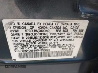 2005 Acura MDX Touring z VIN 2HNYD18885H530026, wystawiony jako IAAI lot #42414576 z przebiegiem 199 421 mil mil oraz . Historia ofert i sprzedaży dostępna na DreamBid. Obrazek 9.