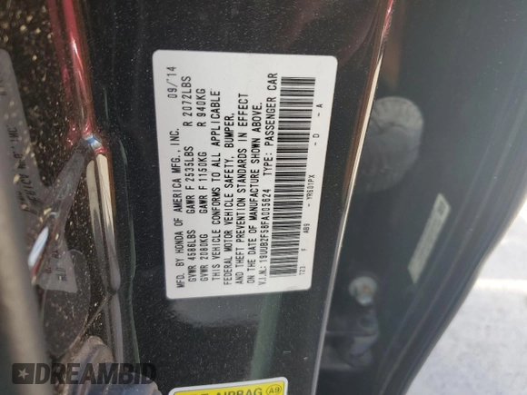 2015 Acura TLX Technology z VIN 19UUB2F58FA005624, wystawiony jako Copart lot #55233605 z przebiegiem Nie podano mil oraz Szkoda całkowita • Salvage title. Historia ofert i sprzedaży dostępna na DreamBid. Obrazek 12.