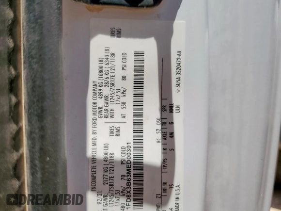 2021 Ford F-350 с VIN 1FD8X3B63MED00301, выставлен на аукционе Copart как лот 57271605 с пробегом Не указан миль и Списание • Salvage title. История ставок и продаж доступна на DreamBid. Изображение 13.