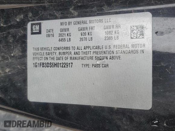 2017 Chevrolet Camaro 1LT with VIN 1G1FB3DS6H0122917, listed as a Copart auction lot 48069435 with 69,021 mi miles and Salvage Title. Bid and sale history available at carsss.com. Image 15.