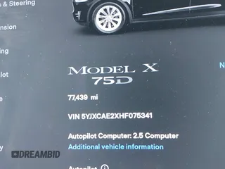 2017 Tesla Model X 90D with VIN 5YJXCAE2XHF075341, listed as a IAAI auction lot 41784008 with 77,439 mi miles and . Bid and sale history available at DreamBid. Image 16.