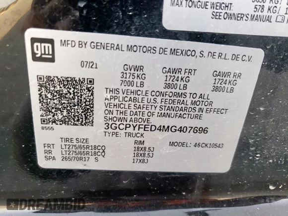 2021 Chevrolet Silverado 1500 LT Trail Boss with VIN 3GCPYFED4MG407696, listed as a Copart auction lot 48462875 with Not Provided miles and Salvage Title. Bid and sale history available at DreamBid. Image 13.