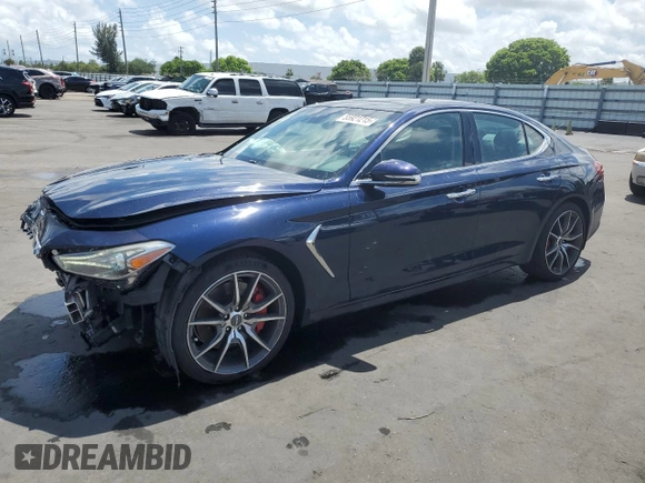 2019 Genesis G70 Advanced with VIN KMTG74LE0KU043856, listed as a Copart auction lot 55921215 with 72,161 mi miles and Non repairable. Bid and sale history available at DreamBid. Image 1.