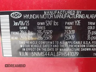 2023 Hyundai Santa Fe Limited z VIN 5NMS44AL3PH541079, wystawiony jako IAAI lot #42124161 z przebiegiem 21 422 mil mil oraz . Historia ofert i sprzedaży dostępna na DreamBid. Obrazek 8.