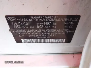 2015 Hyundai Sonata SE z VIN 5NPE24AF1FH185293, wystawiony jako IAAI lot #42465714 z przebiegiem 204 099 mil mil oraz . Historia ofert i sprzedaży dostępna na DreamBid. Obrazek 9.