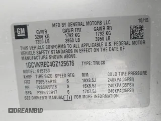 2016 Chevrolet Silverado 1500 LT with VIN 1GCVKREC4GZ125676, listed as a IAAI auction lot 42006237 with 114,699 mi miles. Bid and sale history available at carsss.com. Image 9.