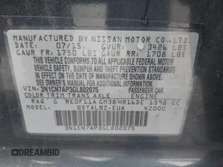 2016 Nissan Versa SV z VIN 3N1CN7AP3GL802075, wystawiony jako IAAI lot #42272359 z przebiegiem 163 144 mil mil oraz . Historia ofert i sprzedaży dostępna na DreamBid. Obrazek 9.