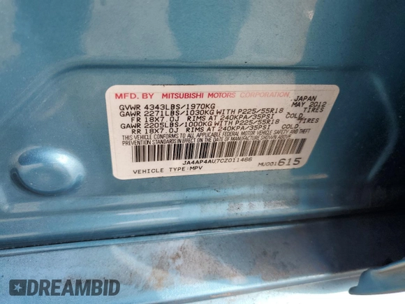 2012 Mitsubishi Outlander Sport SE with VIN JA4AP4AU7CZ011466, listed as a Copart auction lot 44462495 with 198,935 mi miles and Clean Title. Bid and sale history available at carsss.com. Image 13.
