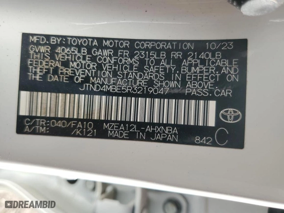 2024 Toyota Corolla Hatchback SE with VIN JTND4MBE5R3219047, listed as a Copart auction lot 47062215 with 11,322 mi miles and Salvage Title. Bid and sale history available at carsss.com. Image 12.
