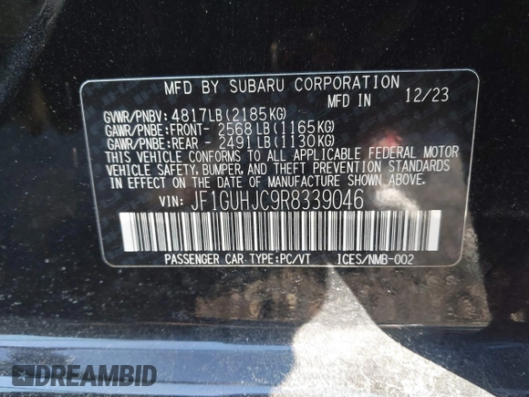 2024 Subaru Impreza RS with VIN JF1GUHJC9R8339046, listed as a IAAI auction lot 41579321 with 5,876 mi miles. Bid and sale history available at carsss.com. Image 9.