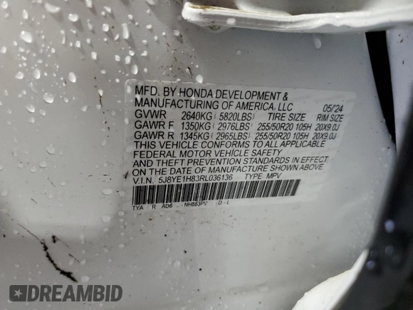 2024 Acura MDX Advance with VIN 5J8YE1H83RL036136, listed as a Copart auction lot 57232115 with Not provided miles and Non repairable. Bid and sale history available at DreamBid. Image 14.