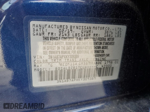 2019 Nissan Sentra SV with VIN 3N1AB7APXKY309389, listed as a Copart auction lot 78387194 with 55,669 mi miles and Salvage Title. Bid and sale history available at carsss.com. Image 13.