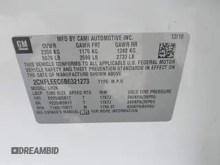 2011 Chevrolet Equinox 1LT with VIN 2CNFLEEC6B6321273, listed as a IAAI auction lot 42165234 with 178,259 mi miles and . Bid and sale history available at DreamBid. Image 9.