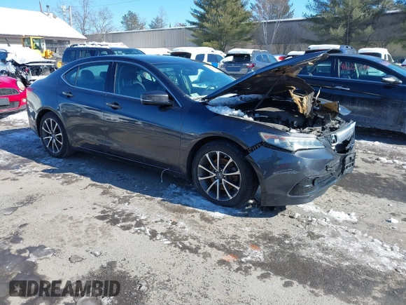2015 Acura TLX V6 Tech with VIN 19UUB3F55FA000872, listed as a IAAI auction lot 41586406 with 142,067 mi miles. Bid and sale history available at carsss.com. Image 1.
