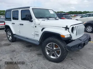 2019 Jeep Wrangler Unlimited Sahara with VIN 1C4HJXEN0KW623325, listed as a IAAI auction lot 42001189 with 1 mi miles. Bid and sale history available at carsss.com. Image 1.