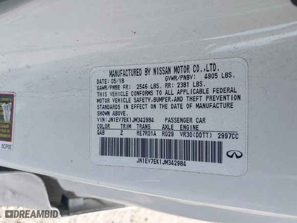 2018 Infiniti Q60 3.0t LUXE with VIN JN1EV7EK1JM342984, listed as a IAAI auction lot 41570887 with 54,817 mi miles. Bid and sale history available at carsss.com. Image 9.