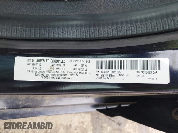 2012 Chrysler 200 LX with VIN 1C3CCBAG2CN228525, listed as a IAAI auction lot 41903611 with 210,201 mi miles and . Bid and sale history available at DreamBid. Image 9.