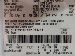 2014 Ford F-150 XL with VIN 1FTFW1ET6EKD54344, listed as a Copart auction lot 53166045 with 185,175 mi miles and Clean Title. Bid and sale history available at carsss.com. Image 12.