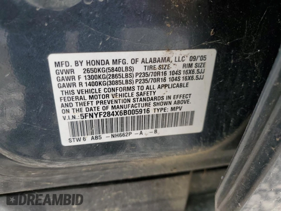 2006 Honda Pilot EX with VIN 5FNYF284X6B005916, listed as a Copart auction lot 46871255 with 246,526 mi miles and Clean Title. Bid and sale history available at DreamBid. Image 13.
