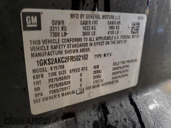 2015 GMC Yukon SLE with VIN 1GKS2AKC2FR502162, listed as a Copart auction lot 47323515 with 210,562 mi miles and Clean Title. Bid and sale history available at carsss.com. Image 13.