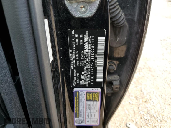 2019 Kia Optima S with VIN 5XXGT4L38KG280111, listed as a Copart auction lot 54346045 with 63,783 mi miles and Salvage Title. Bid and sale history available at carsss.com. Image 12.