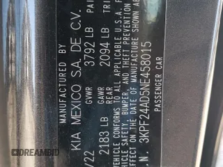 2022 Kia Forte LXS with VIN 3KPF24AD5NE458015, listed as a Copart auction lot 79799884 with 53,069 mi miles and Salvage Title. Bid and sale history available at carsss.com. Image 12.