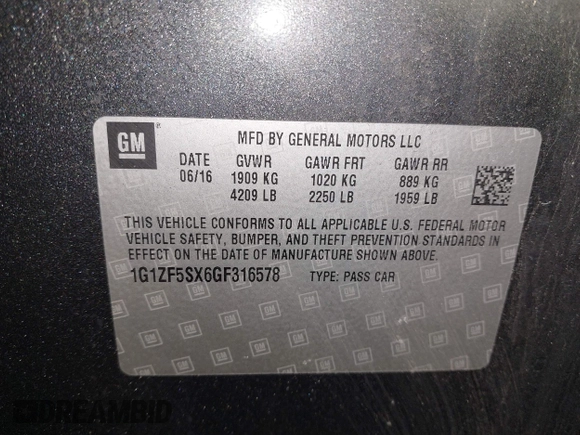 2016 Chevrolet Malibu LT with VIN 1G1ZF5SX6GF316578, listed as a IAAI auction lot 41857536 with 59,706 mi miles and . Bid and sale history available at DreamBid. Image 9.