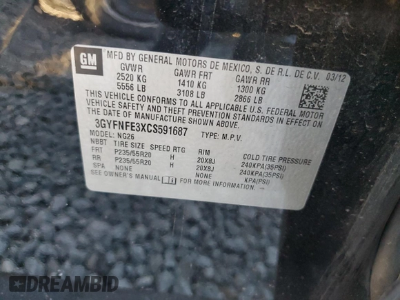 2012 Cadillac SRX Premium Collection z VIN 3GYFNFE3XCS591687, wystawiony jako Copart lot #81511344 z przebiegiem 227 694 mil mil oraz Szkoda całkowita • Salvage title. Historia ofert i sprzedaży dostępna na DreamBid. Obrazek 12.
