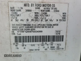 2007 Ford F-150 XL with VIN 1FTRF12W47NA34369, listed as a Copart auction lot 63666035 with 154,181 mi miles and Clean title. Bid and sale history available at DreamBid. Image 12.