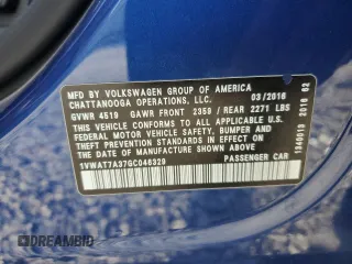 2016 Volkswagen Passat 1.8T S with VIN 1VWAT7A37GC046329, listed as a Copart auction lot 49317715 with 140,746 mi miles and Salvage Title. Bid and sale history available at carsss.com. Image 12.