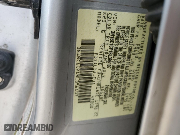 2011 Nissan Versa 1.8 S with VIN 3N1BC1CP1BL396107, listed as a Copart auction lot 49880305 with 210,125 mi miles and Salvage Title. Bid and sale history available at carsss.com. Image 14.