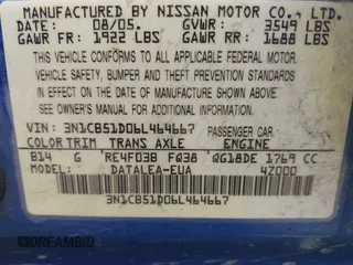 2006 Nissan Sentra S z VIN 3N1CB51D06L464667, wystawiony jako IAAI lot #42488800 z przebiegiem 158 322 mil mil oraz . Historia ofert i sprzedaży dostępna na DreamBid. Obrazek 9.