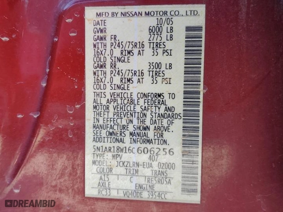 2006 Nissan Pathfinder SE with VIN 5N1AR18W16C606256, listed as a Copart auction lot 73560664 with 176,954 mi miles and Salvage Title. Bid and sale history available at carsss.com. Image 13.
