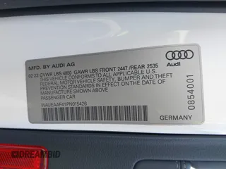 2023 Audi A4 S line Premium Plus with VIN WAUEAAF41PN015426, listed as a IAAI auction lot 41851254 with 39,142 mi miles and . Bid and sale history available at DreamBid. Image 9.