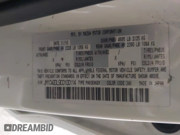 2012 Mazda 5 Grand Touring with VIN JM1CW2DL9C0100114, listed as a IAAI auction lot 42038998 with 160,651 mi miles and . Bid and sale history available at DreamBid. Image 9.