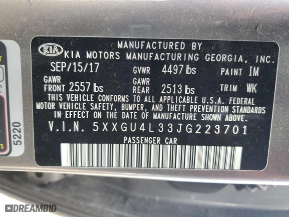 2018 Kia Optima EX with VIN 5XXGU4L33JG223701, listed as a Copart auction lot 44531825 with 84,419 mi miles and Salvage Title. Bid and sale history available at carsss.com. Image 14.