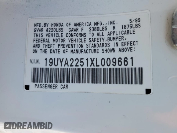 1999 Acura CL Premium z VIN 19UYA2251XL009661, wystawiony jako Copart lot #87885625 z przebiegiem 114 426 mil mil oraz Szkoda całkowita • Salvage title. Historia ofert i sprzedaży dostępna na DreamBid. Obrazek 13.