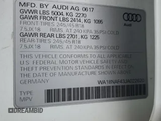 2018 Audi A4 allroad Premium Plus with VIN WA18NAF43JA022620, listed as a Copart auction lot 39961764 with 78,384 mi miles. Bid and sale history available at carsss.com. Image 13.