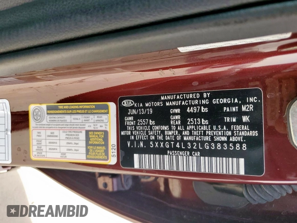 2020 Kia Optima LX z VIN 5XXGT4L32LG383588, wystawiony jako Copart lot #49146715 z przebiegiem 94 172 mil mil oraz Szkoda całkowita • Salvage title. Historia ofert i sprzedaży dostępna na DreamBid. Obrazek 13.