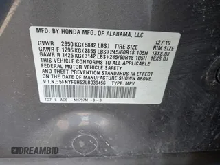 2020 Honda Pilot EX-L с VIN 5FNYF6H52LB039456, выставлен на аукционе IAAI как лот 41831333 с пробегом 118 337 миль миль и . История ставок и продаж доступна на DreamBid. Изображение 9.