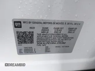 2022 GMC Terrain SLT with VIN 3GKALPEV8NL235382, listed as a IAAI auction lot 41434208 with 52,570 mi miles. Bid and sale history available at carsss.com. Image 9.