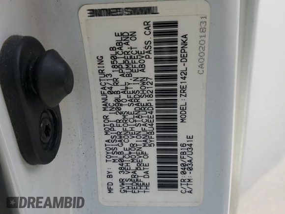 2013 Toyota Corolla L with VIN 5YFBU4EE4DP182127, listed as a Copart auction lot 53725815 with 108,078 mi miles and Salvage Title. Bid and sale history available at carsss.com. Image 12.