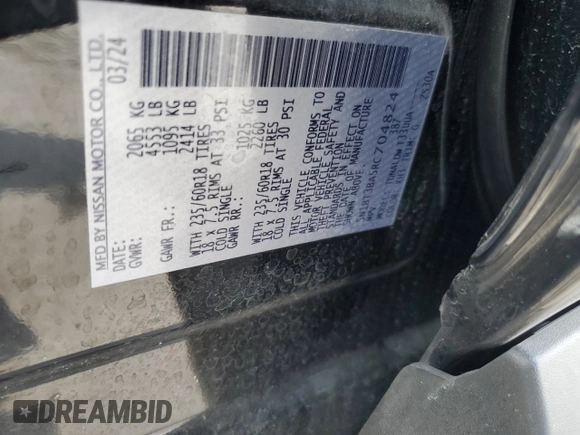 2024 Nissan Rogue SV z VIN 5N1BT3BA5RC704824, wystawiony jako Copart lot #55947075 z przebiegiem 29 209 mil mil oraz Szkoda całkowita • Salvage title. Historia ofert i sprzedaży dostępna na DreamBid. Obrazek 13.