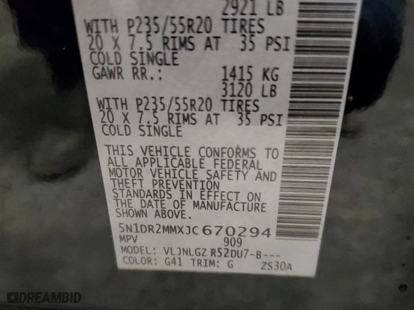 2018 Nissan Pathfinder SL with VIN 5N1DR2MMXJC670294, listed as a Copart auction lot 44928045 with 123,842 mi miles and Salvage Title. Bid and sale history available at carsss.com. Image 16.