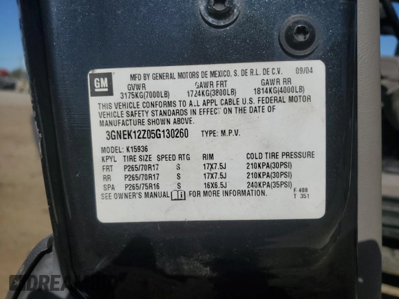 2005 Chevrolet Avalanche Z71 with VIN 3GNEK12Z05G130260, listed as a Copart auction lot 76723264 with 178,859 mi miles and Salvage Title. Bid and sale history available at DreamBid. Image 14.
