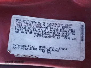 1989 Toyota Camry LE ECT z VIN JT2SV22E5K0253163, wystawiony jako Copart lot #82913404 z przebiegiem 74 454 mil mil oraz Szkoda całkowita • Salvage title. Historia ofert i sprzedaży dostępna na DreamBid. Obrazek 12.