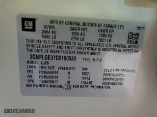 2013 Chevrolet Equinox LTZ with VIN 2GNFLGE37D6190638, listed as a Copart auction lot 52785605 with 123,204 mi miles and Clean Title. Bid and sale history available at carsss.com. Image 13.