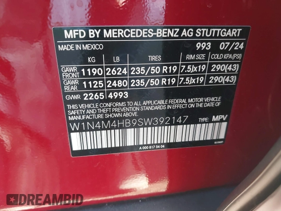 2025 Mercedes-Benz GLB 250 z VIN W1N4M4HB9SW392147, wystawiony jako IAAI lot #41326128 z przebiegiem 2053 mil mil oraz . Historia ofert i sprzedaży dostępna na DreamBid. Obrazek 9.