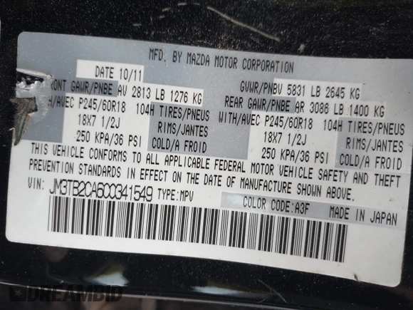2012 Mazda CX-9 Touring with VIN JM3TB2CA6C0341549, listed as a IAAI auction lot 41922426 with 173,795 mi miles and . Bid and sale history available at DreamBid. Image 9.