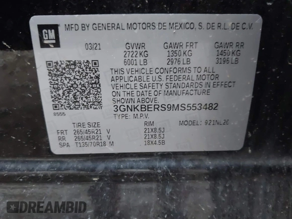 2021 Chevrolet Blazer RS with VIN 3GNKBERS9MS553482, listed as a IAAI auction lot 42502133 with 103,077 mi miles and . Bid and sale history available at DreamBid. Image 9.
